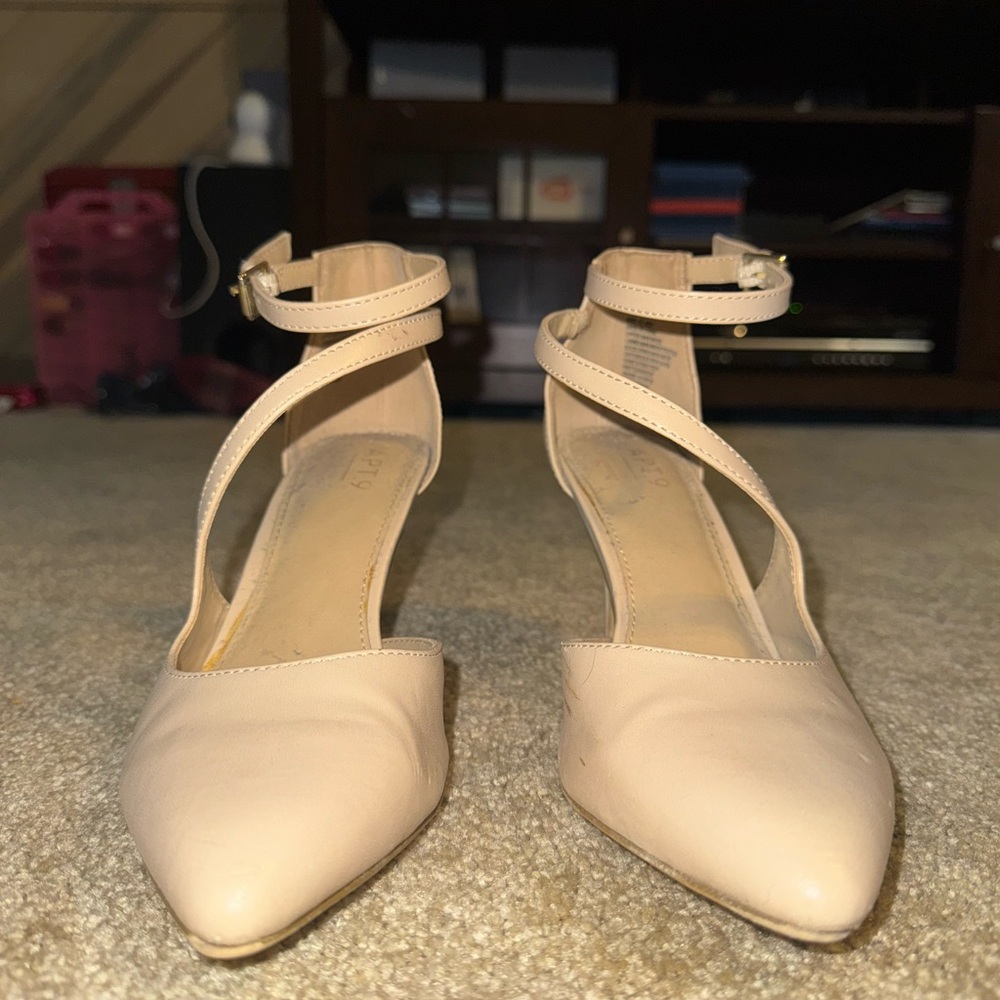 Elegant Nude Defined Comfort Ankle Strap Heel